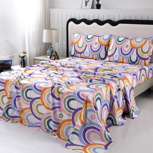 SDIII 4 Pieces Rainbow Queen Sheets Set, Soft Microfiber Rainbow Sheets Queen Size, Cute Colorful Bed Sheet for Boys Girls Kids and Teens All Season by SDIII