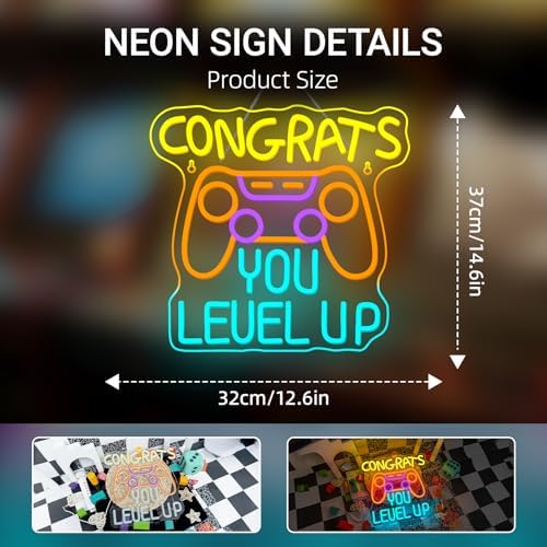 FAXFSIGN Gaming Neon Sign Congrats You Level Up Neon Sign Game Lovers Gifts - Image 5
