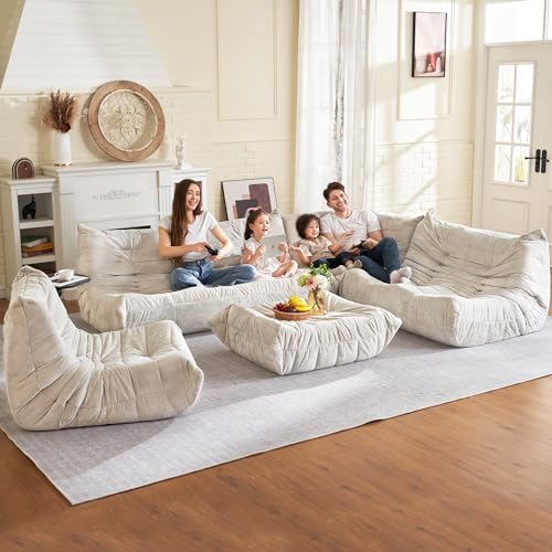 HABUTWAY Giant Bean Bag Chairs Lazy Sofa for Adults,Corner,Beige | Memory Foam Bean Bag Chairs,Fireside Corner Chair,Lazy Floor Corner Sofa for Living Room, Bedroom, Dorm, Office - Image 6