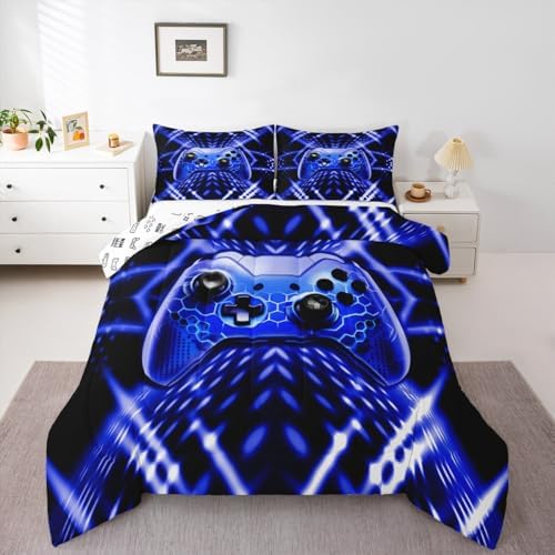 Feelyou Kids Boys Gamer Comforter Set Gaming Bedding Set Toddler Size for Boys Teens 3D Blue Black Geometric Game Controller Duvet Quilt - Image 4