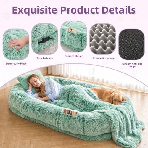 Human Dog Bed, Oversized Plush Lounger Bed with Plump Pillow and Blanket - Image 3