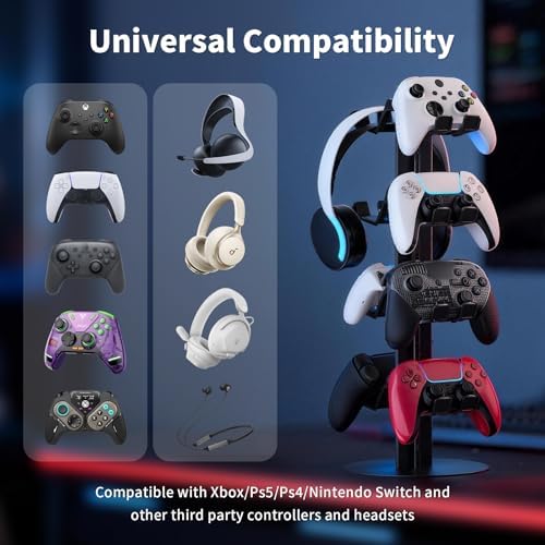 3-Tier Game Controller Holder and Headphone Stand Aluminum Alloy for Desk Compatible with X-Box, PS5, PS4, and N-Switch Headset Holder for 6 Controllers - Image 5