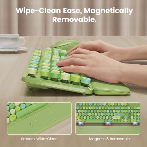 Wireless Keyboard and Mouse Combo, Magnetic Wrist Rest, Round Keycap, Green - Image 3