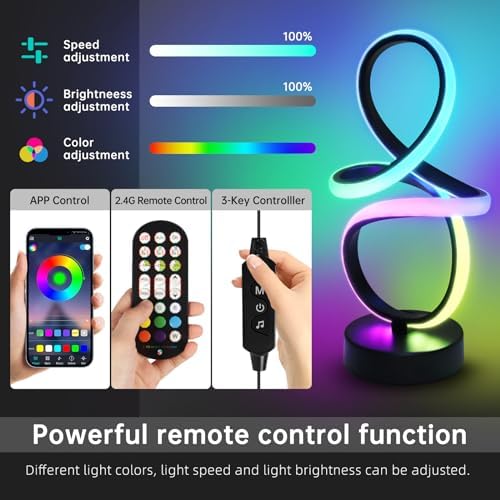 Modern RGB Table Lamps, 7 Colors 10 Light Spiral Bedside Lamp with Remote&APP, Cool Table Lamp, Dimmable LED Nightstand Lamp with Scene/Music Modes for Bedroom, Living Room, Christmas Gifts Black - Image 3
