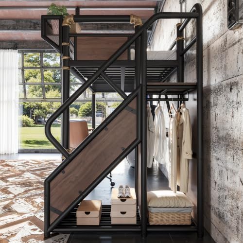 Bellemave Twin XL Metal Loft Bed with Stairs and Desk for Kids,Adult,Black - Image 6