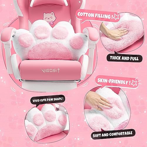 Vigosit Cat Ears Gaming Chair - Pink PU Leather Ergonomic Reclining Office Chair with Footrest, 310lb Capacity, 6-Position Recline, 360° Swivel - Image 5