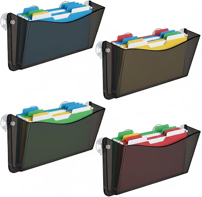 Azar Displays 250055-SMK Plastic Wall Mount File Holder with Suction Cups Smoke Colored, 4-Pack by AzarDisplays