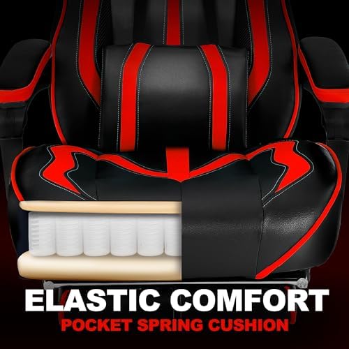 Vonesse Gaming Chair for Adults, Reclining Gaming Chairs with Footrest and Massage, Computer Gaming Chair for Heavy People,Ergonomic Gamer Chair Big and Tall (Red/Black) - Image 4