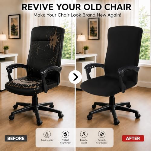 DIVA EN CAMINO DEC Water Resistant Office Chair Cover with Zipper, Stretch Slipcover for Desk, Boss, or High Back Chair, Black - Image 2