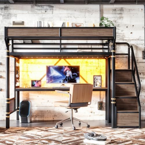 Bellemave Twin XL Metal Loft Bed with Stairs and Desk for Kids,Adult,Black - Image 3