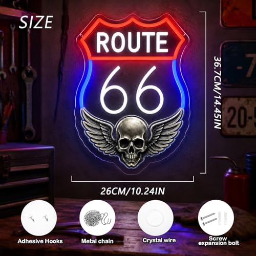 Route 66 Neon Sign Vintage LED Wall Decor Skull Wings Garage Man Cave Light - Image 5