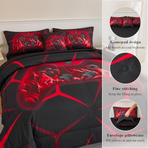 Twin Boys Bedding Set 6 Pieces Black Red Gaming Comforter Set - Image 5