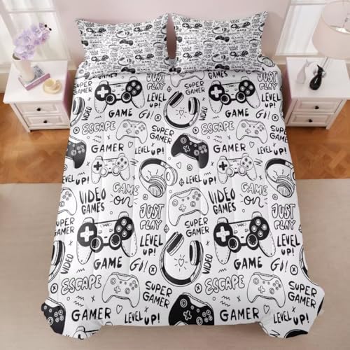 Gaming Comforter for Boys Teens,Game Bedding Sets Queen,Kids Gamer Comforter Set,Video Game Bedroom Bed Set Controller Duvet All Season 3 Piece - Image 2