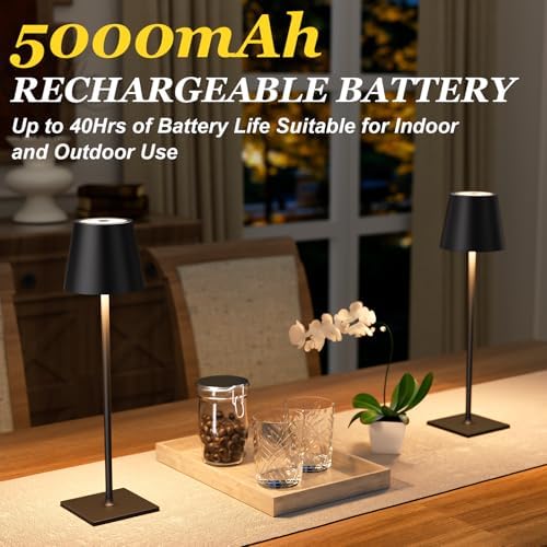 Kakanuo Cordless Rechargeable Table Lamp Black 5000mAh Battery Operated Lamps, 3 Colors Stepless Dimming Touch Lamp for Dining, Living Room, Outdoor Patio, Kitchen Counter, 4 Pack - Image 3