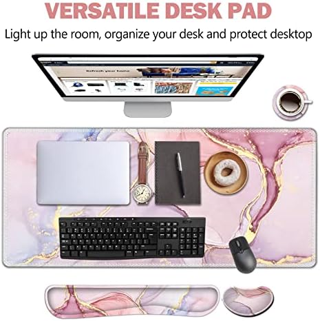 AIMSA Large Gaming Mouse Pad Set, Keyboard Wrist Rest Support Mouse Pad, Ergonomic Memory Foam Multifunctional Extended Desk Mat 35x15.7in Anti-Slip Rubber Base for Office Home, Pink Purple Marble - Image 2