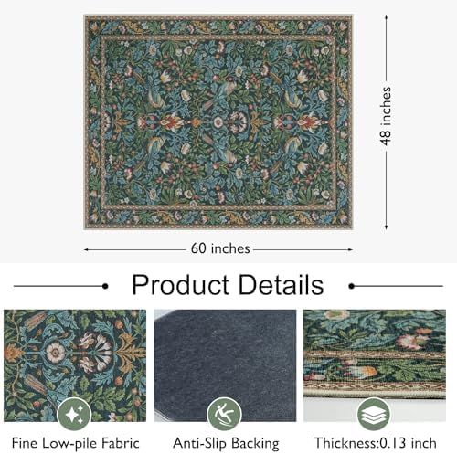 Anidaroel 48"x60" Office Chair Mat for Hardwood Floor, Anti-Slip Floor Mat for Office Chair, Vintage Floral Bird Desk Floor Mat, Low Plie Office Rugs for Rolling Chairs, Navy Blue - Image 4