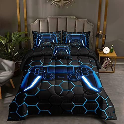 ROWADALO 6 Pieces Gaming Bedding Set for Boys Gamer Comforter Set Queen Size,Game Controller Comforter for Boys Kids Teen 3D Gamepad Microfiber Bedding Sets 6 Pieces Bed in A Bag Sets H50022,Queen - Image 2