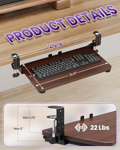 Ergonomic Mouse & Keyboard Tray Under Desk, 20x11.8In Board, Walnut - Image 2