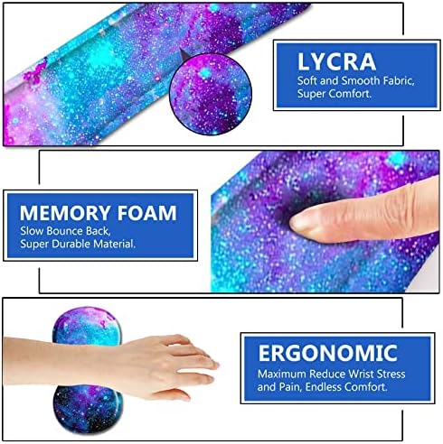 AIMSA Keyboard Wrist Rest Support + Mouse Pad + Mouse Wrist Rest + Coaster, Ergonomic Memory Foam Anti-Slip Rubber Base 4 PCS Set Easy Typing Pain Relief, Galaxy Nebula Universe - Image 4