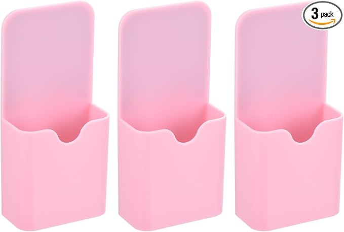 PATIKIL 3pcs Magnetic Pen Marker Holders, 50x27mm Dry Erase Marker Pencil Holder Cup Organizer for Classroom Home Office Refrigerator Whiteboard Locker, Light Pink, 4x2x1 by PATIKIL