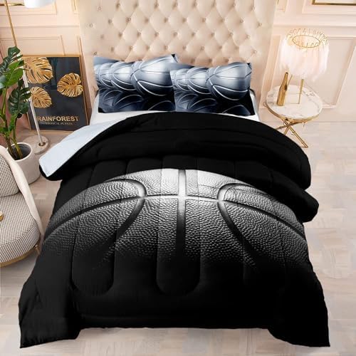 Basketball Comforter Set,Sports Basketall Bedding Set with Pillowcases, Boys Comforter Set Twin,Black Ultra Soft Microfiber Kids Bed Set,Basketball Bedding for Teen Boy Kids by Helloosuucomforterset