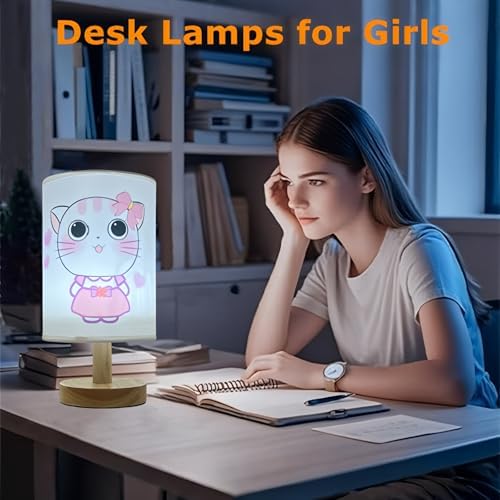 Pink Kitty Kids Table Lamp for Bedroom Girls Bedside Lamps 3 Colors Dimmable Nightstand Cat Night Light with Cartoon lampshade Desk Lamp for Girls Boys Room Nursery Decor,Kitty Gifts for Girl - Image 5