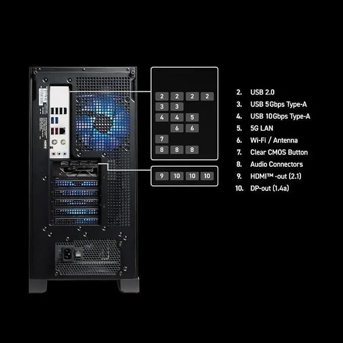 msi Aegis R2 AI 2nd Gaming Desktop | Intel 24-core Ultra 9 285 | 64GB DDR5 4TB SSD | GeForce RTX 5070 Ti 16GB (Up to 1406 Tops) 5Gb LAN RGB CPU Air Fan Cooler 80+ Gold PSU Win11Pro w/DLCA Accessory - Image 8