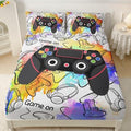 AILONEN Gamer Twin XL Fitted Sheet Set for Boys, Gaming Video Game Gamepad Bed Sheet Set for Kids Adults,Tie Dye Game Fitted Sheet with 2 Pillowcases,3 Pieces by AILONEN