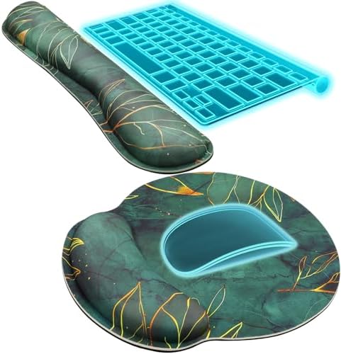 KTRIO Keyboard Wrist Rest & Mouse Pad with Wrist Rest, Green Leaves | Memory Foam Wrist Support, Ergonomic Design, Non-Slip Base, Office and Home Use by KTRIO