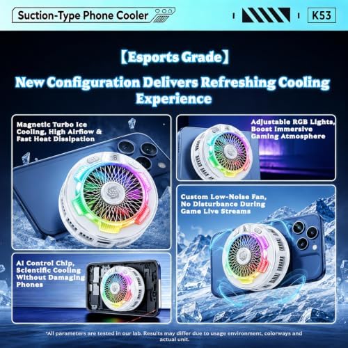 Phone Cooler for Gaming, Cell iPhone Cooling Fan Hot Weather, Portable RGB Mobile Enfriador para Celular Case, Ventilador para Telefono ipad Keep Phone Cool, for iPhone/Android Series Phone - Image 4