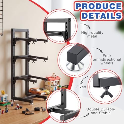 AceOrbit Rc Car Stand 5 Layer Adjustable Wall Mount Car Display Rack with Screws Crawler 8" x 9" x 24" Storage System for 1/10 1/12 1/18 1/24 1/32 Multiple Scale Cars/Trucks Stand Shelf(Black) - Image 4