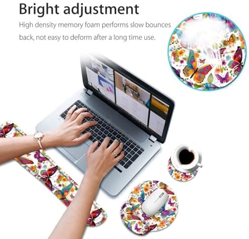 Keyboard Wrist Rest and Mouse Pad Wrist Support Set with Coaster,Ergonomic Mouse Pad,Comfortable for Easy Typing, Pain Relief,Memory Foam Keyboard Pad Set for Laptop Mac,Colorful Butterfly and Flower - Image 4