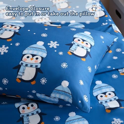 JSD Blue Penguin Snowflakes Kids Christmas Full Sheet Set 4 Piece - Image 4