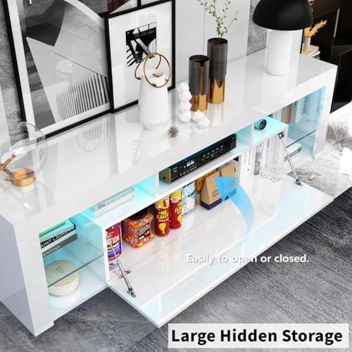 Gitua 63 in Floating TV Stand Wall Mounted, High Gloss LED Floating Entertainment Center with Storage&Adjustable Glass Shelf, TV Stand for TVs up to 75 Inch, Gaming Media Center Console Table, White - Image 4