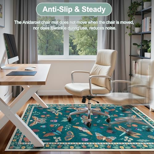 Anidaroel 48"x60" Office Chair Mat for Hardwood Floor/Tile, Anti-Slip Desk Rug for Offices, Insect Print Dark Green Office Rugs for Rolling Chairs, Low Plie Gaming Chair Mat for Hardwood - Image 6