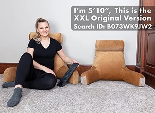 Husband Pillow Medium Reading Pillow with Arms - 23" Backrest for Sitting Up in Bed - Firm Support Bed Rest Pillow for Adults, Neck Roll, Removable Cover - TV, Reading, Lounging - Tan - Image 6