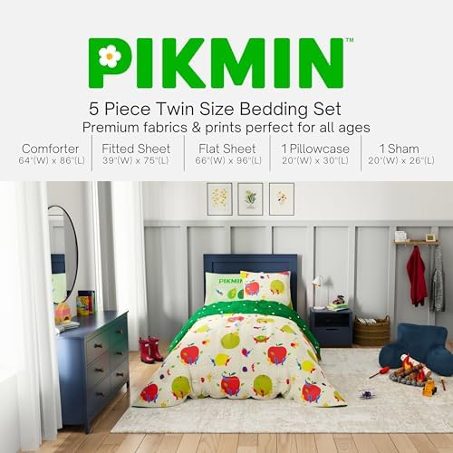 Nintendo Pikmin Game Kids Bedding Set, Twin Size 5 Piece Comforter and Sheet Set with Sham, (Officially Licensed Product) by Franco - Image 3