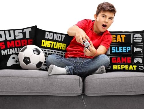Whaline 4 Pack Video Game Throw Pillow 16 x 16 Inch Gamer Controller Pillow Cover Gaming Throw Cushion Cover Gamepad Logo Pillowcases for Home Office Car Sofa Couch Living Room - Image 6