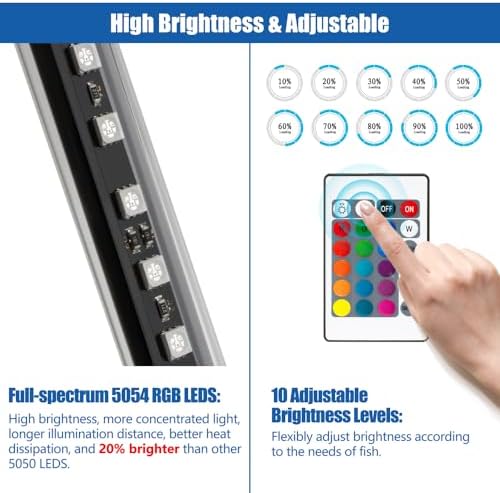 LED Aquarium Light with IP68 Waterproof and Memory Function Submersible Fish Tank Light with Remote and 16 Colors 15 Inches Brightness Adjustable Underwater Light Bar for Fish Tank Aquarium - Image 5