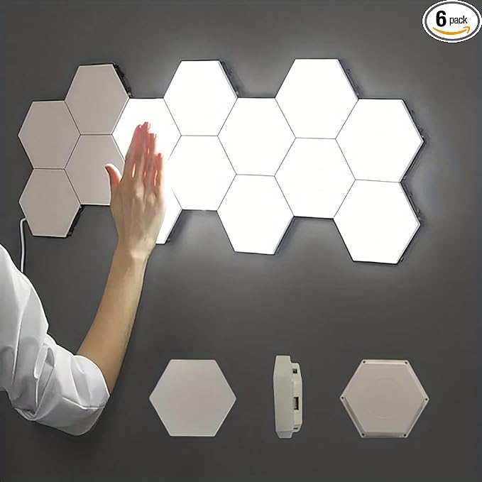 YXQUA Hexagon Wall Light Panels, Touch Control, White, 6 Pack by YXQUA