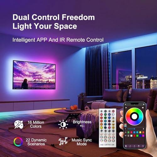 100 FT Led Lights for Bedroom, Music Synchronized RGB Bluetooth LED Lights, Smart Application and Remote Control Color Change LED Light Strips, Used for Home Room Lighting Decoration - Image 5