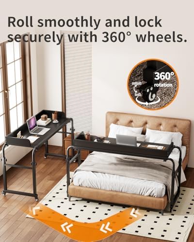 Saifu Overbed Table with Wheels, Black - Image 5