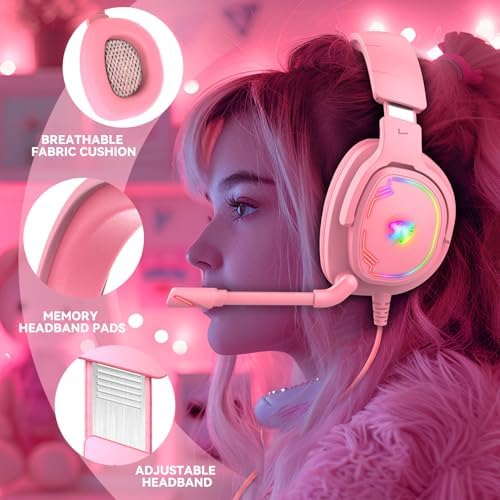 Jimonyer Gaming Headset for PS5 PS4 Xbox Series X|S PC Switch (Pink) - Image 5