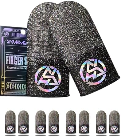8 Pcs Silver Fiber Gaming Finger Sleeves, Ultra-Thin Dedales Gamer for Mobile Gaming, Anti-Sweat Breathable Thumb Sleeves Universal for Phones & Tablets by Unknown