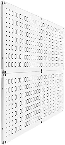Pegboard Rack Wall Control Home & Garage Tool Storage & Organization White Metal Pegboard Pack - Two 32-Inch x 16-Inch White Steel Peg Board Panels - Image 2