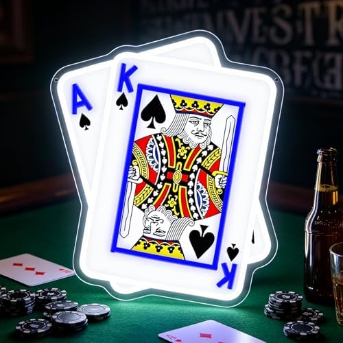 Poker Neon Sign, UV Printed Playing Cards LED Light for Man Cave Decor by Gevbay