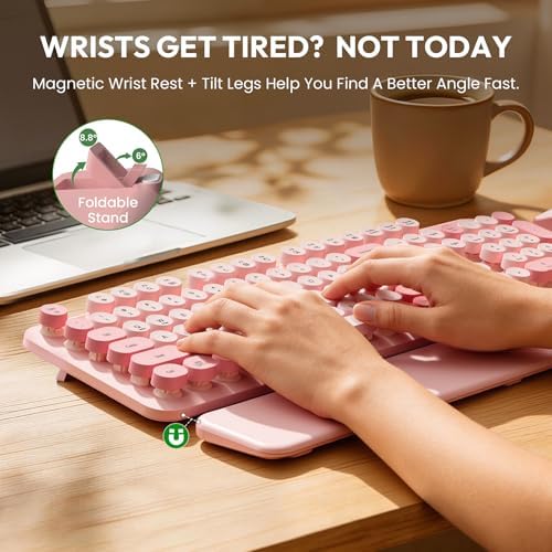 Wireless Keyboard and Mouse Combo, Typewriter Keyboard, Magnetic Wrist Rest - Image 3