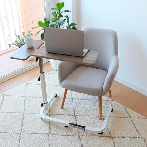 KMINA Overbed Table with Wheels, Tilting Hospital Bed Table, Wood - Image 5