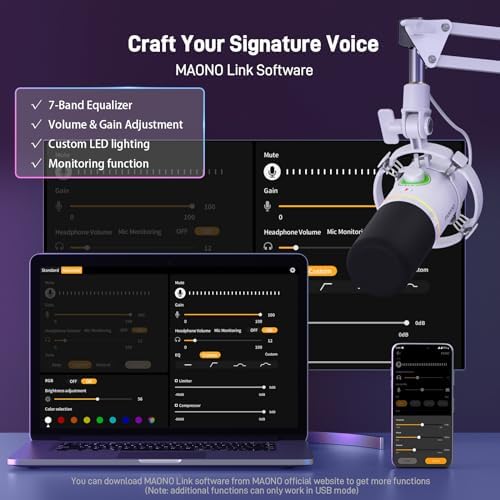 MAONO PD200XS XLR/USB Dynamic Microphone Kit, RGB Gaming Mic with Software - Image 4