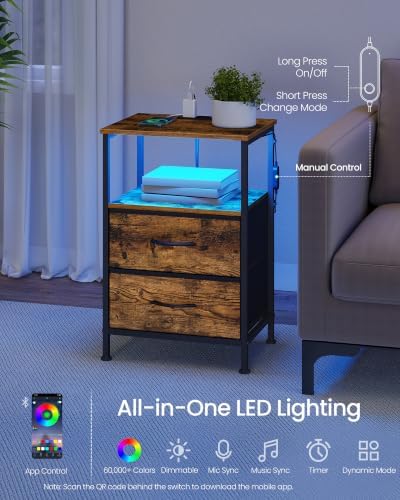 SONGMICS Nightstand with Charging Station, 2 Fabric Drawers - Image 5